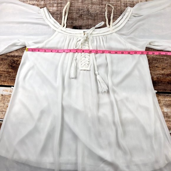 White Off the Shoulder Lined Mini Dress w Straps S - Picture 5 of 7